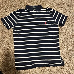 Polo Ralph‎ Lauren Navy White Striped Cotton Polo Shirt Classic Casual L